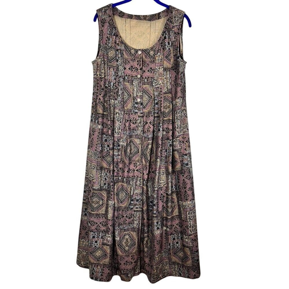 Handmade Western Aztec Midi Dress L Colorful Boho Indie Folk Cowgirl Country 80s